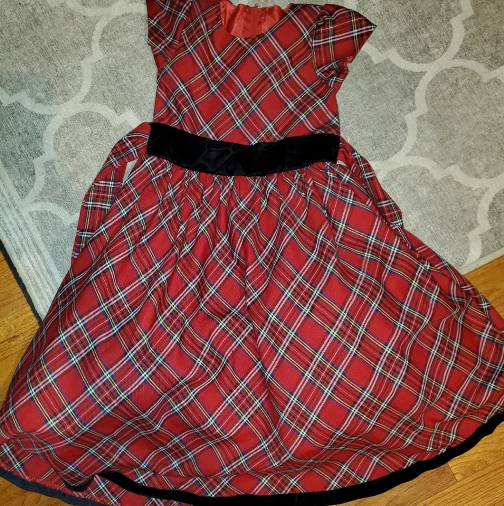  Holiday/Christmas Girls Dress with Velvet Trim 
